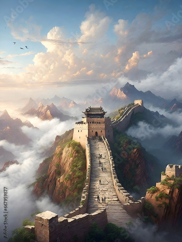 the great wall of china is shown in this painting