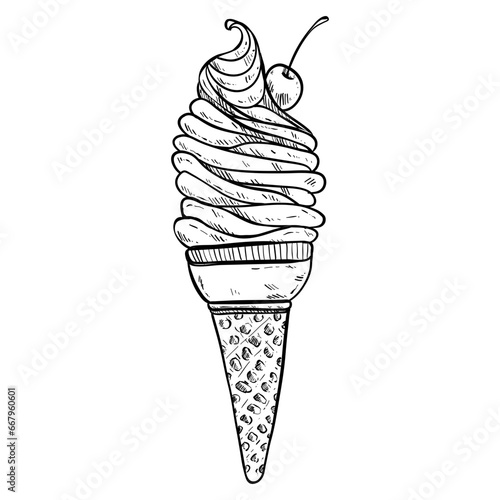 ice cream cone fast food hand drawn
