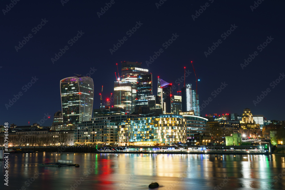 London financial district known as the Bank at night. England