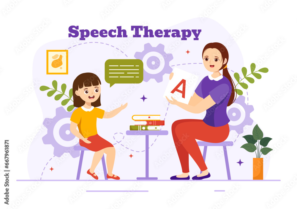 Speech Therapy Vector Illustration with Kids Training Basic Language Skills and Articulation Problem in Education Flat Cartoon Background Templates Speech Therapy Vector Illustration with Kids Training Basic Language Skills and Articulation Problem in Education Flat Cartoon Background Templates
