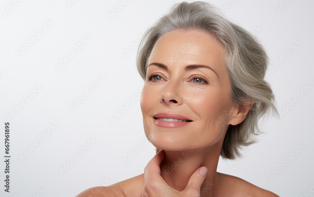 Mature senior woman with beauty and healthy face skin portrait isolated on white background Mature senior woman with beauty and healthy face skin portrait isolated on white background