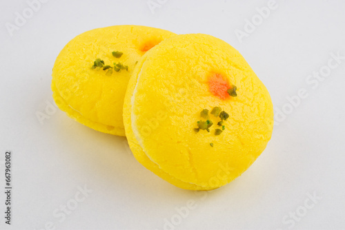 Cham Cham bengali sweets on white background photo