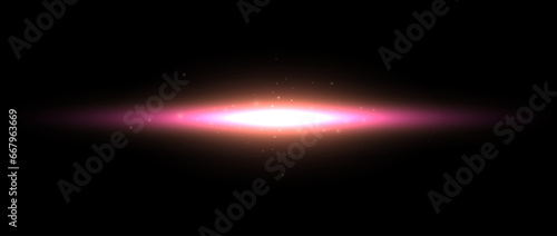 Neon shine effect. Pink light solar light glare concept. Abstract glowing streak element in dark space. Glow with sparks illustration. Vector design shape for poster, banner, cover, brochure, booklet