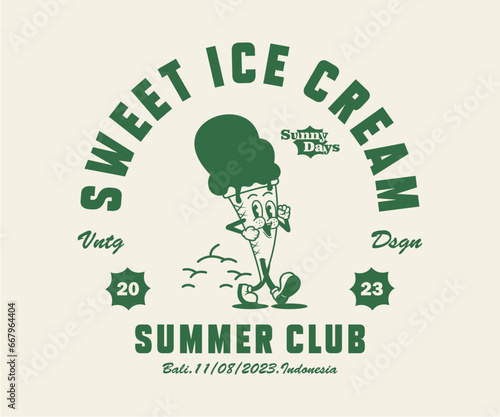 Retro illustration cartoon character of ice cream Graphic Design for T shirt streetwear and urban style