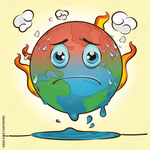 Cartoon planet earth crying. Vector illustration of planet earth crying.