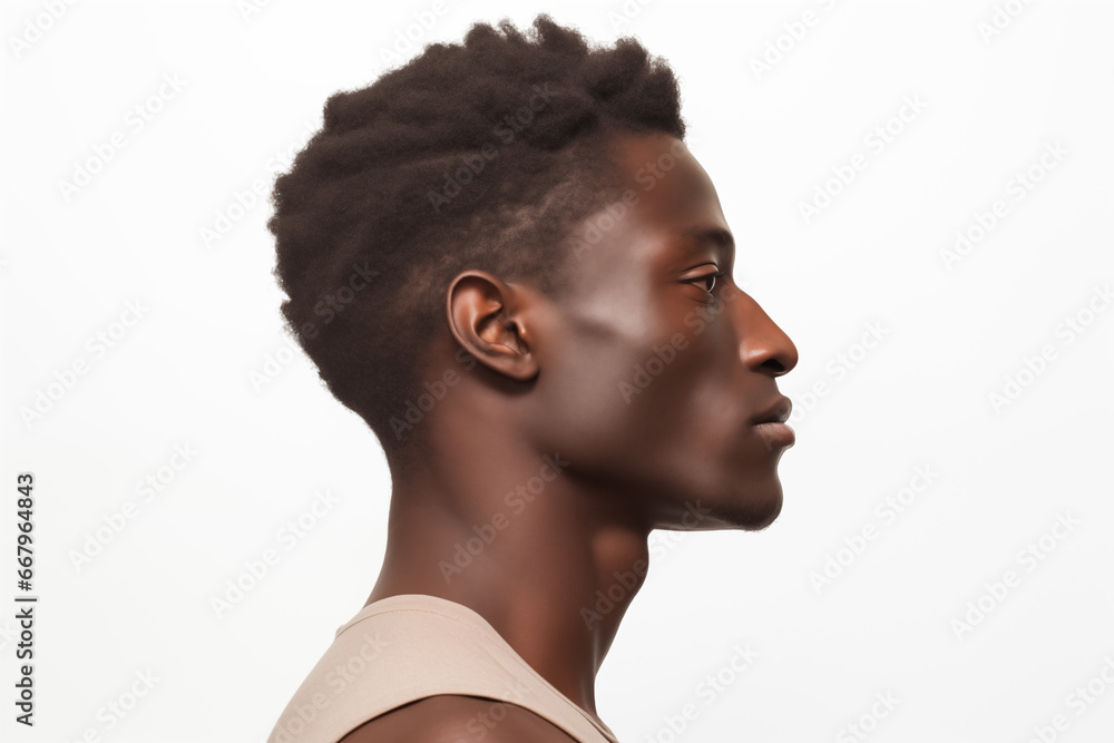 African Man with Textured Hair in Calm Profile Pose African Man with Textured Hair in Calm Profile Pose
