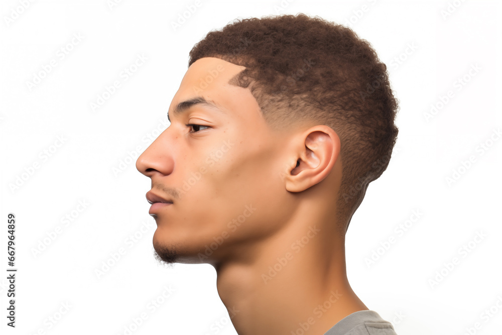 Fototapeta premium Side Profile with Detailed Afro Haircut and Clear Skin