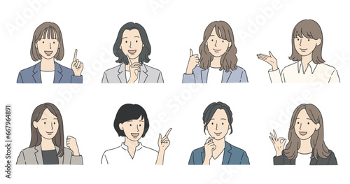 働く女性の様々なポーズイラストセット