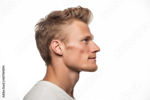 Blonde Young Man with Stubble in Thoughtful Side Profile
