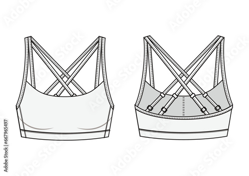Illustration of active bra, Fashion Flat Sketch Vector Illustration, CAD, Technical Drawing, Flat Drawing, Template, Mockup.