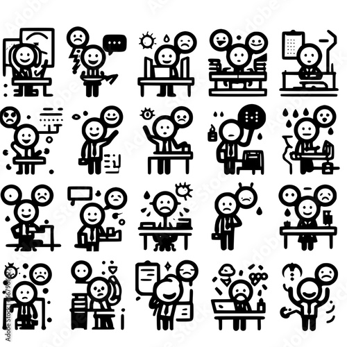 Corporate Jungle: Emoticon Graphics for Office routine, authentic visuals for office and collegues, set of editable stroke