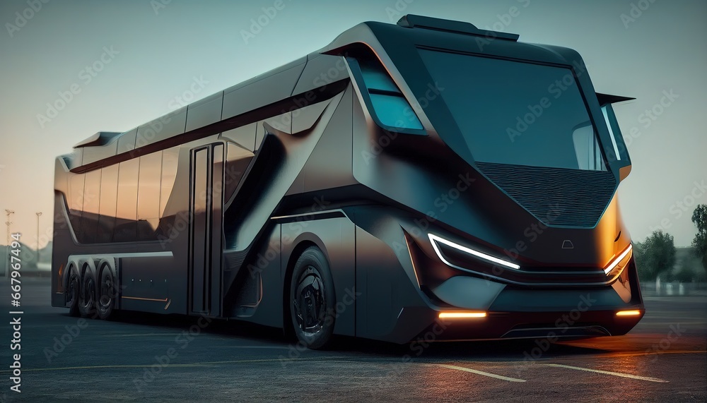 electric car, futuristic electric bus on the road