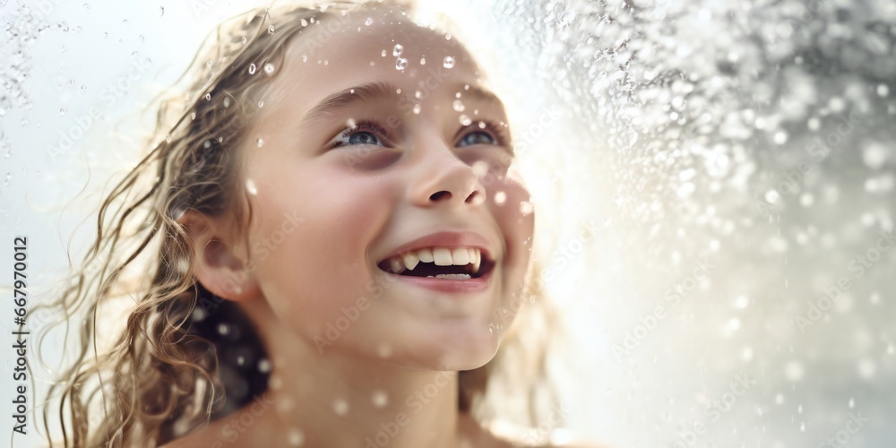 Beautiful happy young girl in fresh shower on white background Generative AI Beautiful happy young girl in fresh shower on white background Generative AI
