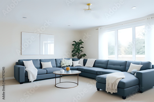 Bright and spacious minimalist family room. Modern living room