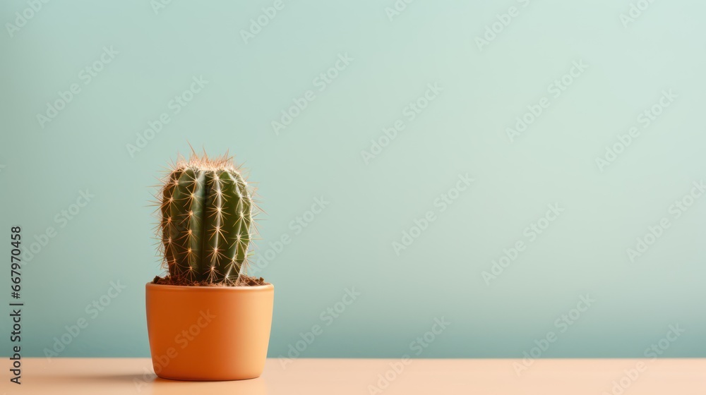 Cactus on pottery and empty wall background with copy space for text design. Cactus on pottery and empty wall background with copy space for text design.