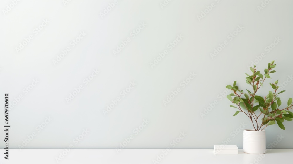 Cactus on pottery and empty wall background with copy space for text design. 