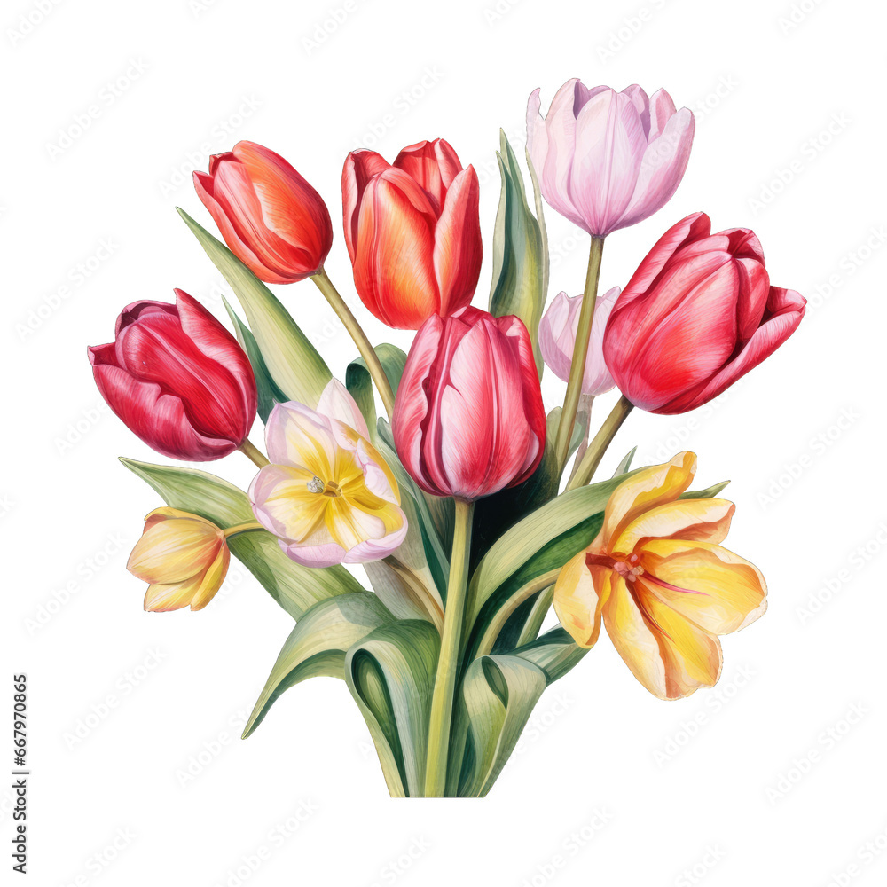 Tulip bouquet clipart isolated PNG white background Tulip bouquet clipart isolated PNG white background