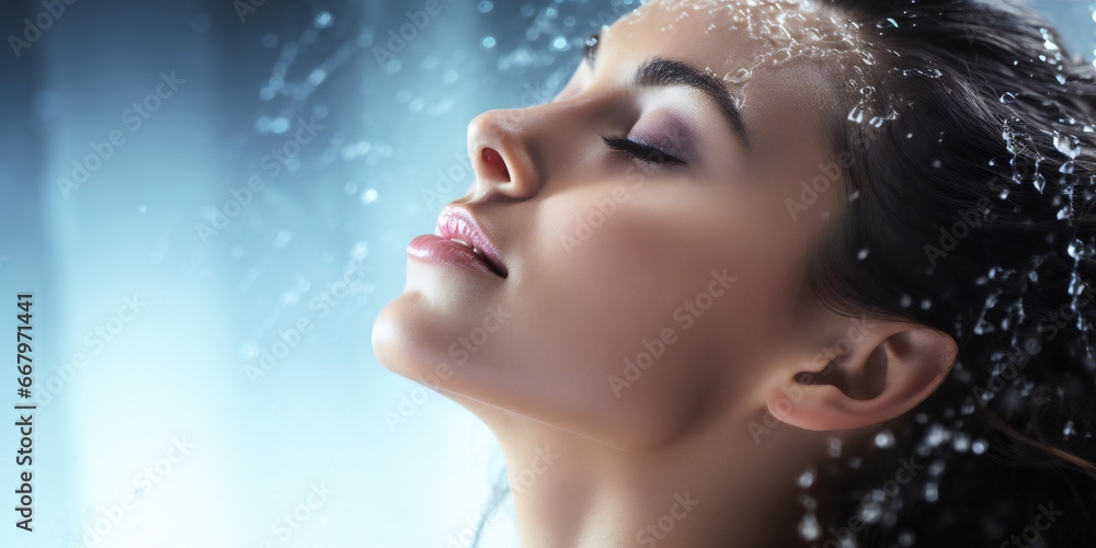 Beauty woman in fresh shower on white background Generative AI