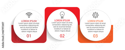Business Infographic Template Design. Time line minimal concept with 3 option steps and marketing icons. Vector linear infographic with three connected elements. Can be used for your business gifts