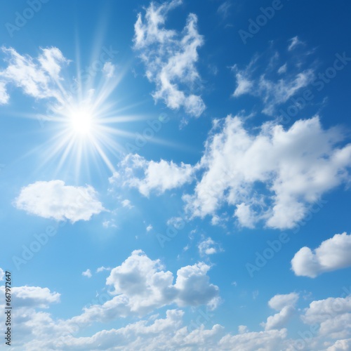 Dramatic blue sunny sky with clouds background Generative AI