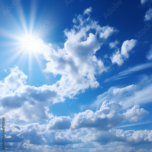 Dramatic blue sunny sky with clouds background Generative AI