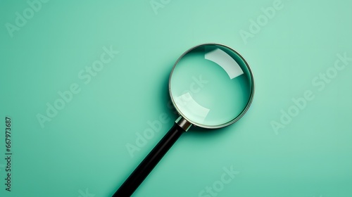 Magnifying glass on green background. photo