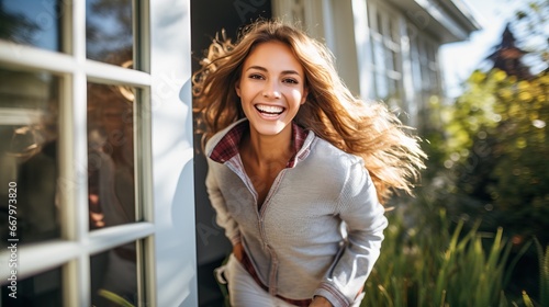 Happy young woman at home, ...