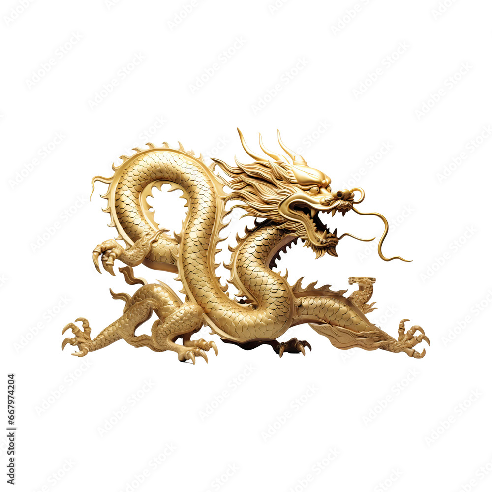 Fototapeta premium Golden Chinese dragon No shadows, highest details,