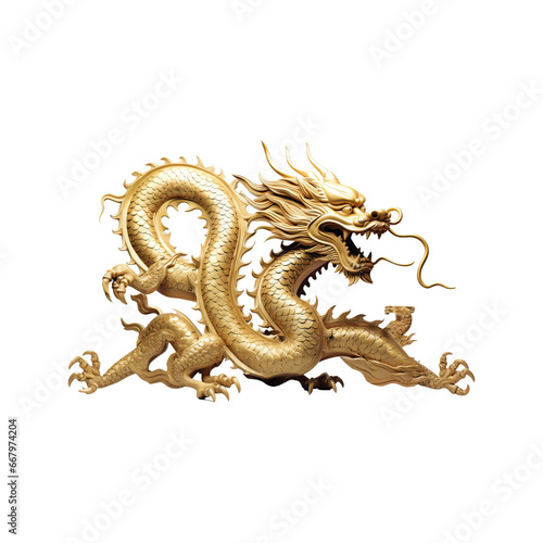 Golden Chinese dragon No shadows, highest details,