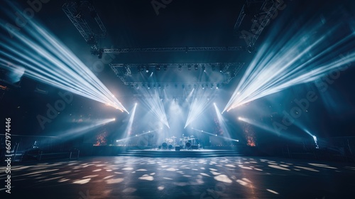 empty stage set for a music concert, dreamy ambiance and the intricate play of lights