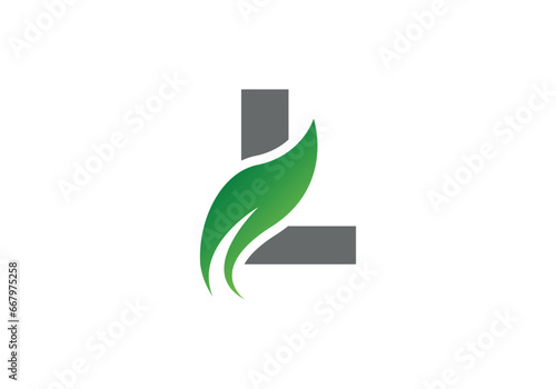 Abstract L letter nature logo with leaf template.