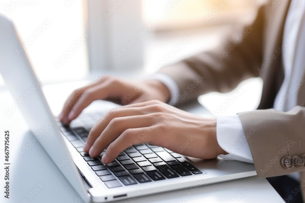 Man In A Business Suit Behind A Laptop Created Using Artificial Intelligence Man In A Business Suit Behind A Laptop Created Using Artificial Intelligence