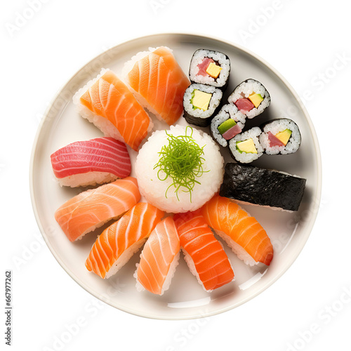 sushi on a plate isolated on transparent background Remove png, Clipping Path
