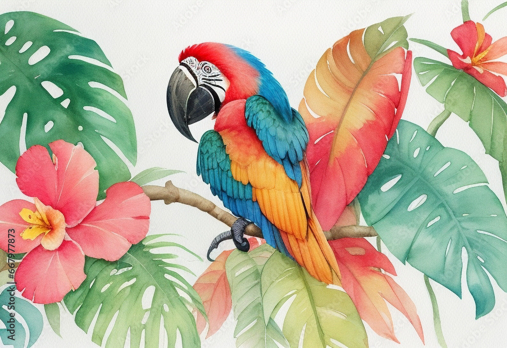 Fototapeta premium two parrots on a branch HD 8K wallpaper Stock Photographic Image 