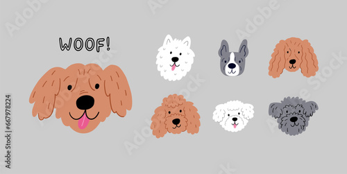 Cute cartoon dog - vector prin in flat style. Pet portrait - Flat vector illustration isolated on white background © webmuza