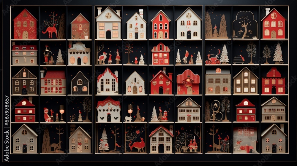 A beautifully crafted advent calendar, each door hiding a festive treat.