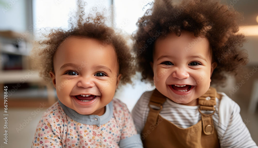 African American and Caucasian babies bonding in daycare African American and Caucasian babies bonding in daycare