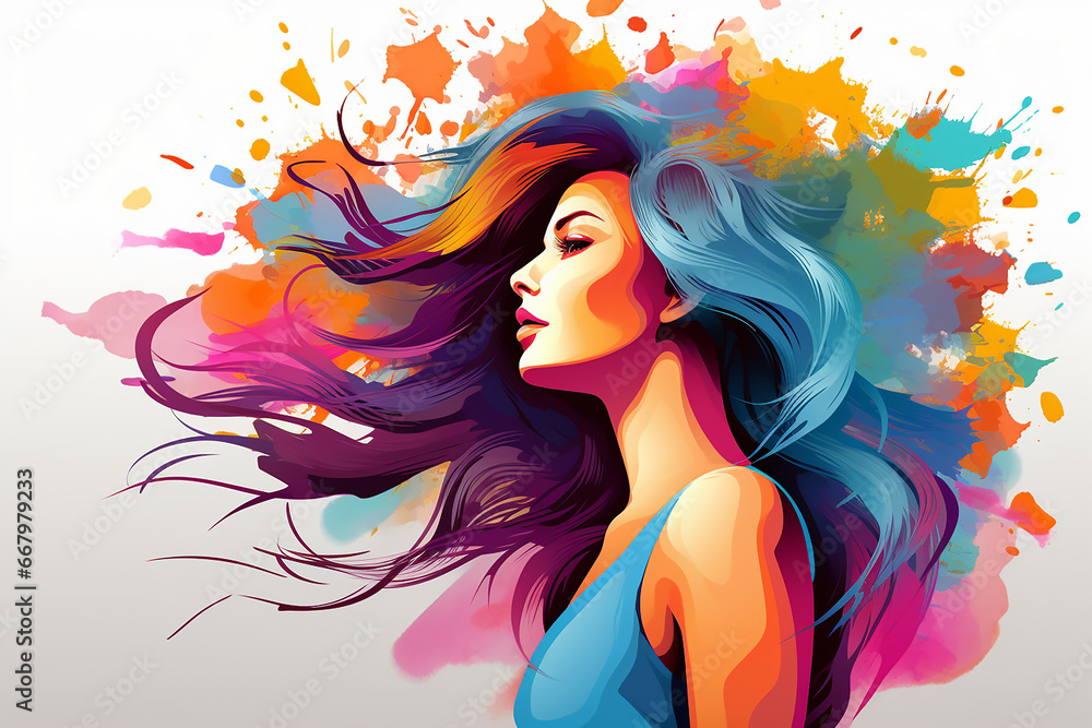 illustration of a women in color splash representing a colorful life illustration of a women in color splash representing a colorful life