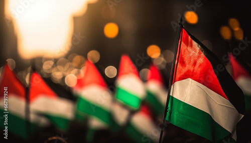 Close-up of Palestine flag at protest photo