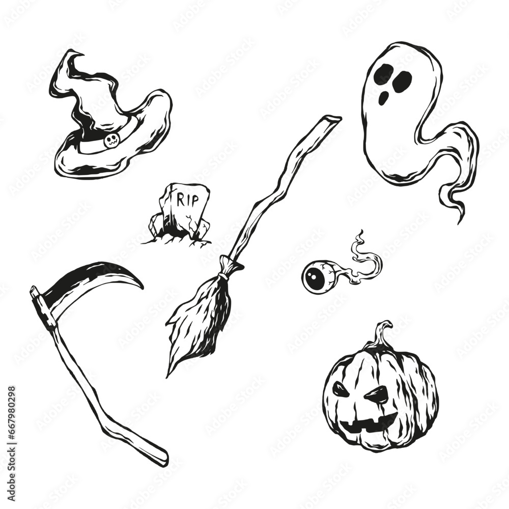 halloween doodle set silhouette vector