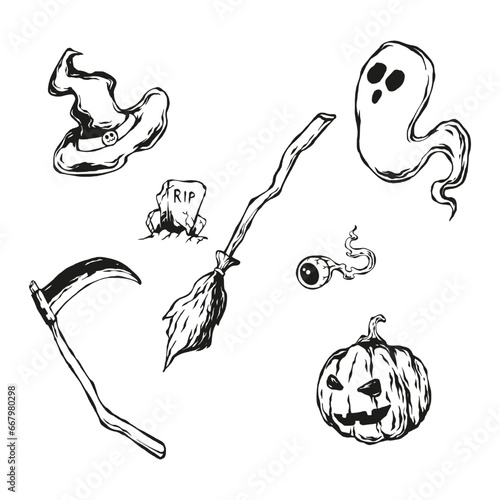 Obraz na płótnie halloween doodle set silhouette vector w salonie