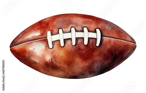 Watercolor illustration of American football ball isolated on transparent background