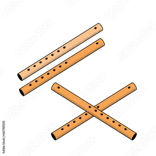 Retro Vintage Set of Traditional Bamboo Flute Fife Icon Illustration