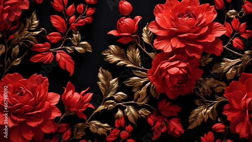 Luxury red rose flower seamless pattern background generative ai