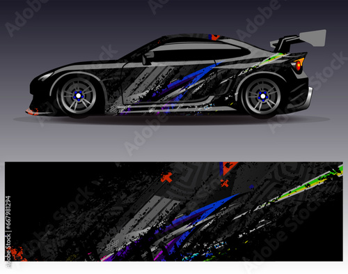 Car wrap design vector.Graphic abstract stripe racing background designs for vehicle  rally  race  adventure and car racing livery