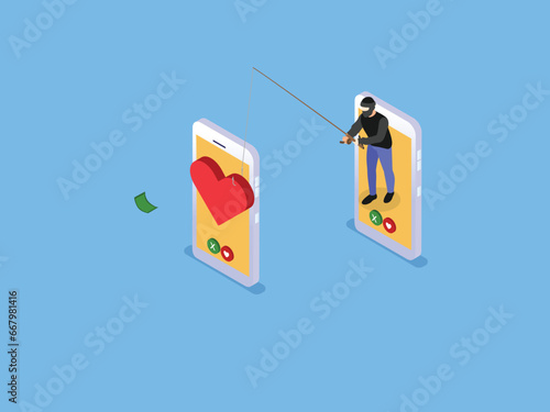 Online dating scam isometric 3d vector illustration concept