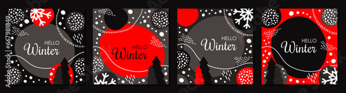 Set of Christmas Cover, Brochure, Magazine, red, black and white elegant square templates, flat modern designs, vector illustration