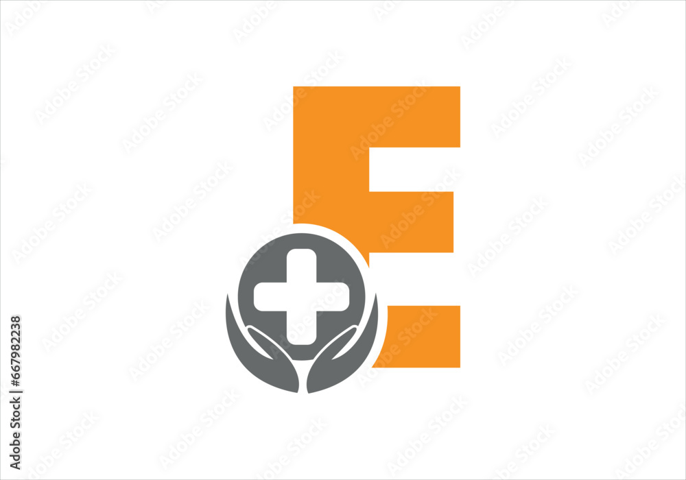 Fototapeta premium Letter E medical logo with typographic ECG heartbeat incorporated in the initial E letter vector