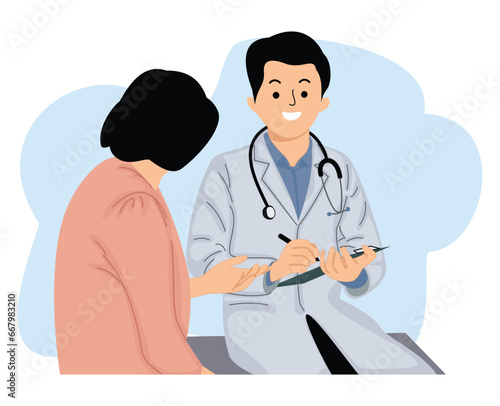 grandma consulting with male doctor filling form medical