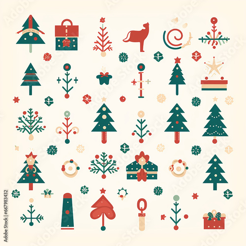 Set of Vector Christmas Icons. Gift  Pine  Ball  Santa  Candle  Gingerbread Man  Candy  Bell